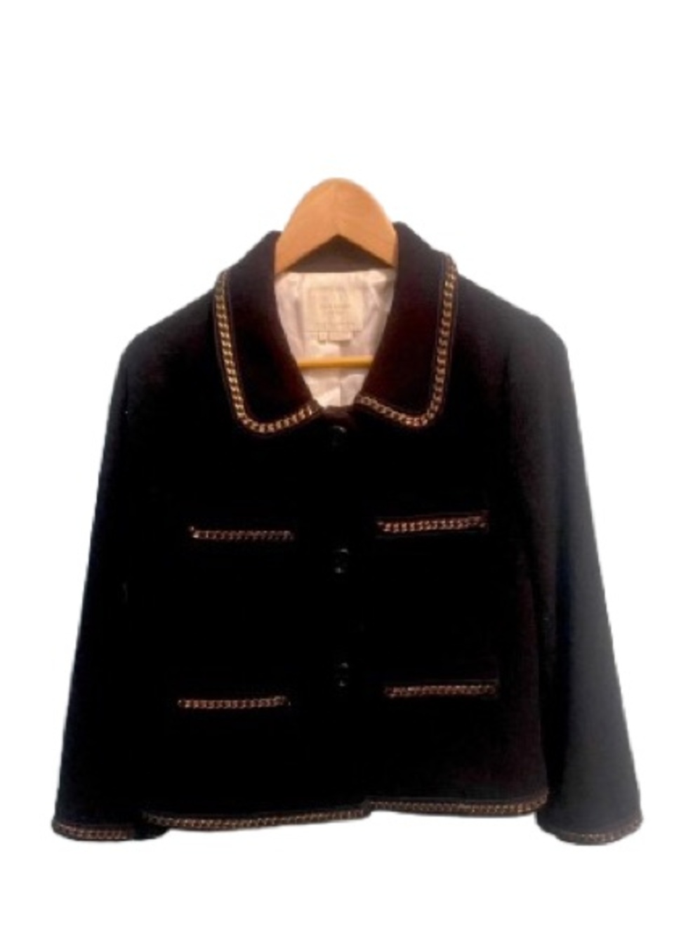 Kate Spade Black Tweed Blazer
Gold Chain Link Trim Jacket Size 8